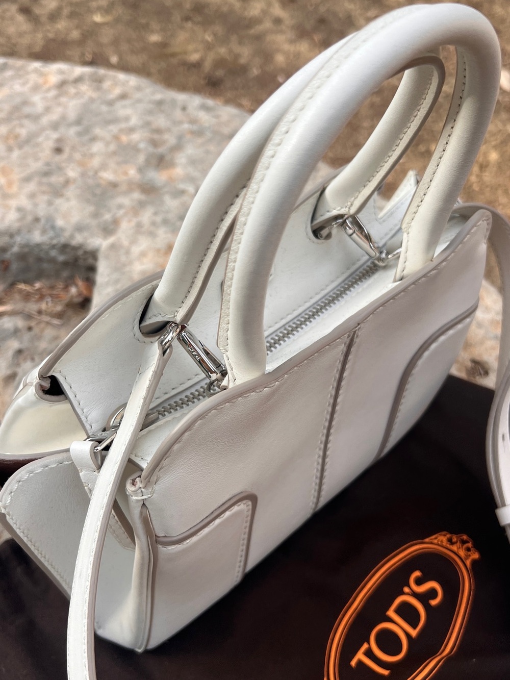 TOD'S White Leather Mini Satchel with Top Handles - Picture 8 of 9